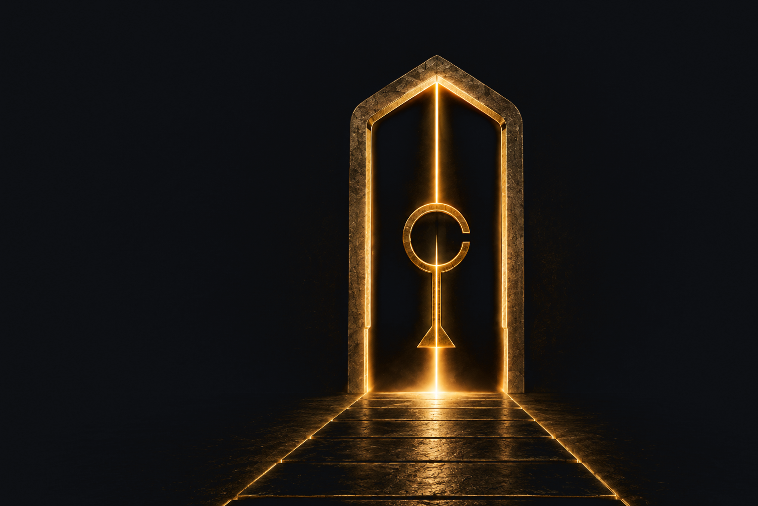 A dark Sekalum doorway with a golden path leading toward the opening